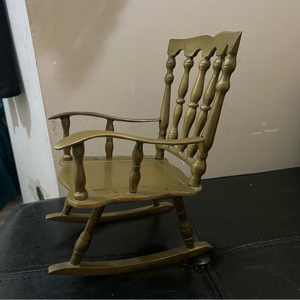 Antique-Style Brass Miniature Rocking Chair - Picture 3 of 3